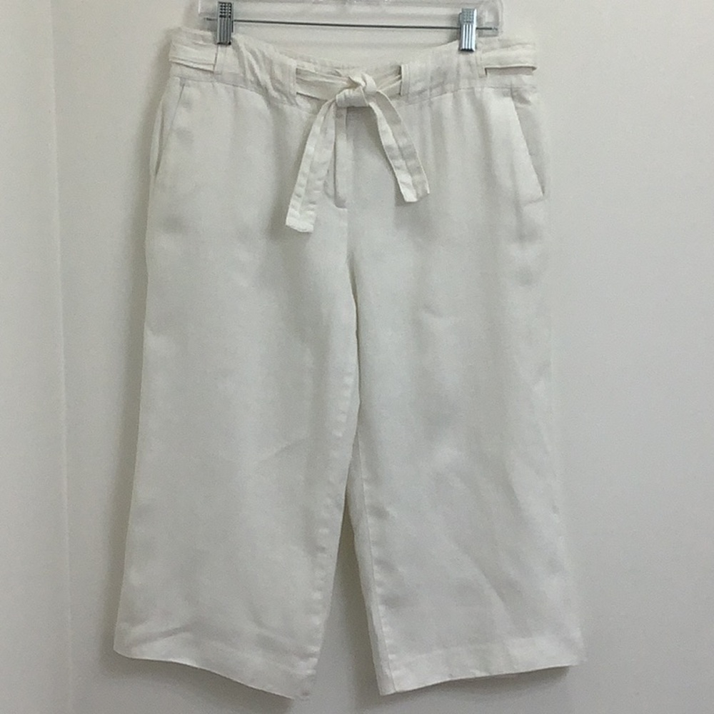 Talbots 100% Irish Linen capris Wide Leg Belted Size petite 12